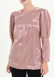 Womens Satin Blouse/ Top Blush Pink Metallic Jecquard Long Sleeve Size 14 - Picture 1 of 9