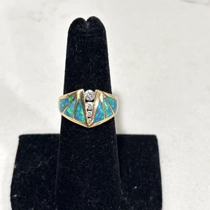Authentic Vintage Kabana 14K Yellow Gold Ring, Premium Opal Inlay Diamonds Sz 6 - Picture 1 of 9