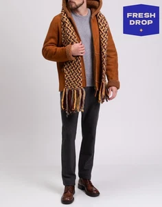 RRP €1250 ASPESI Suede Leather Coat Size L Brown Garment Dye Full Zip Hooded - Picture 1 of 10