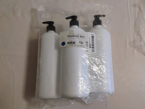 White Plastic Shower Pump Bottles Set of 3; 32oz for Shampoo, Body Wash, etc. - Picture 1 of 3