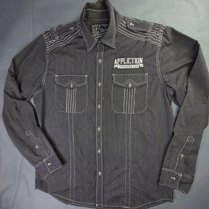 Affliction Shirt Men XL Black Stripe Western Button Up Standard LTD Buckle Biker - Picture 1 of 11