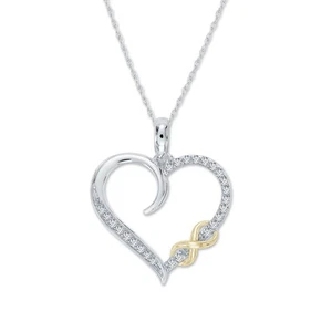 Collar Colgante Corazón Infinito Diamante Natural Oro 14K 18" Cadena Collar - Imagen 1 de 4