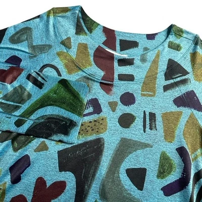 Jess & Jane Abstract Print Long Sleeve Tunic Top Women's Size Medium Teal Blue - Image 1 of 4