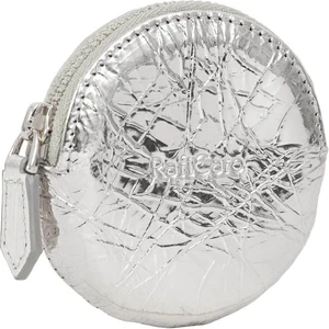 Leichte Geldbörse, Echtleder, YKK-Reißverschluss, Kosmetiktasche, silber - Bild 1 von 5