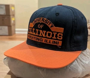 VTG Illinois Fighting Illini University Snapback Hat Blue Orange Spellout Used - Picture 1 of 12