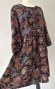 East Brown Purple Needle Fine Cord Cotton Paisley Fit & Flare Shirt Dress UK 14 - Picture 1 of 20