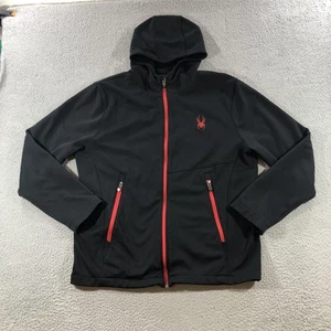Spyder Jacket Mens Large Black Red Softshell Hooded Full Zip Outdoor Athletic - Picture 1 of 17