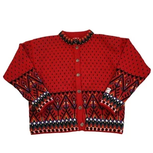 Vtg Dale Of Norway Cardigan Sweater Womens M Red Fair Isle Scandinavian Grandma - Picture 1 of 10