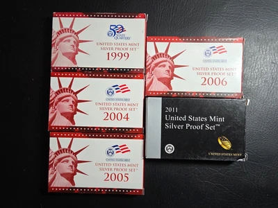 Lot of Five Silver Proof Sets 1999, 2004-2006,  & 2011 with Boxes/Coas - Image 1 of 2