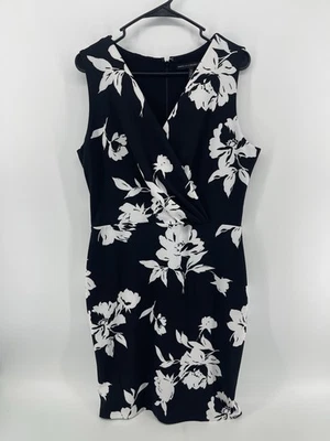 Vestido sin mangas White House Black Market para mujer talla 12 negro blanco floral Foto 1 de 4