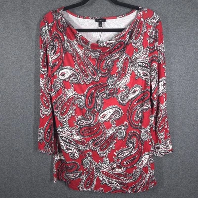 Новый с Ярлыками Talbots красный пейсли верхний женщин размер L Lyocell вискозы 3/4 рукав декольте - Изображение 1 из 4