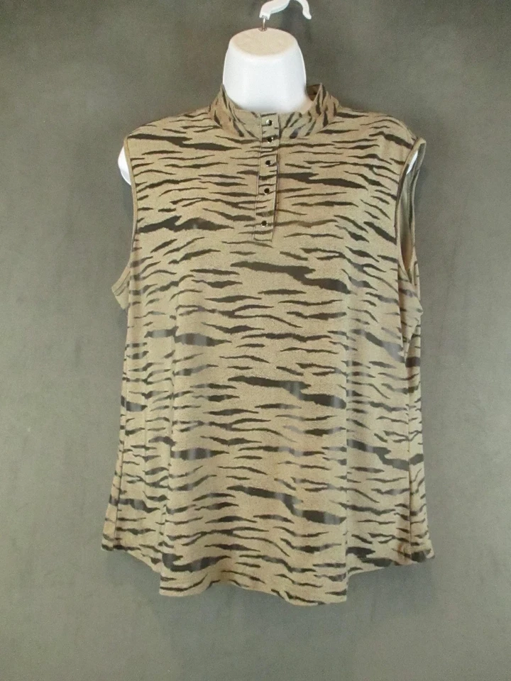 Женская футболка Jamie Sadock большая желтовато-коричневая черная тигровая полоса для гольфа без рукавов с ложным вырезом - Изображение 1 из 4