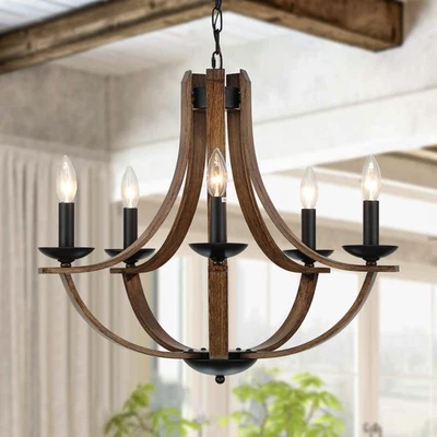 Farmhouse Chandeliers for Dining Room Light Fixture, 5-Light 24 inch Faux Woo... - Image 1 of 4