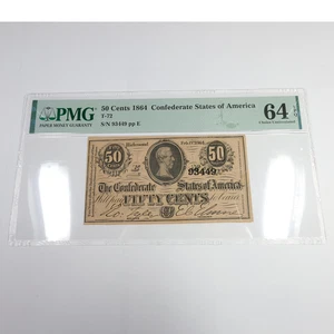 1864 PMG Choice UNC64 EPQ CSA Confederate States of America 50c Note T-72 57272F - Picture 1 of 3