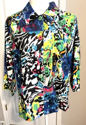 Chaqueta frontal con botones Choices talla mediana mangas 3/4 cuello lentejuelas multicolores Foto 1 de 4