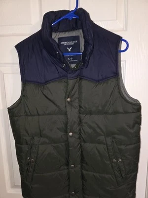 American Eagle Western Puffer Vest Men s Green Navy Yoke Insulated Warm READ - Image 1 of 3
