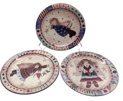 "Juego de 3 placas de exhibición de cerámica de ángel de arte popular rural decoración del hogar 8""" Foto 1 de 4