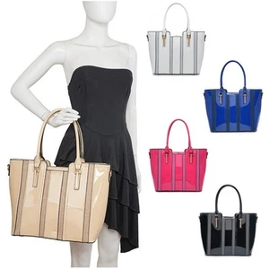 Bolso de hombro grande de cuero sintético para mujer Shopper charol boutique fin de semana - Imagen 1 de 22