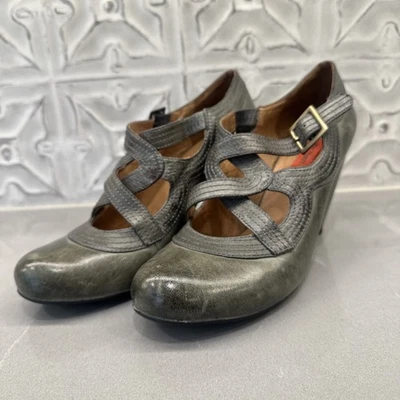 Miz Mooz Soho Mary Jane Pump Womens 8.5 Gray Green Leather Derby Strappy Heel - Image 1 of 4