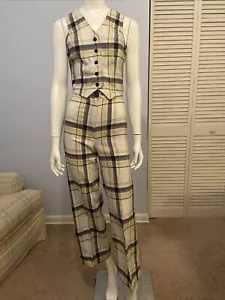 Vintage MJ vest and pant set Plaid White Yellow Black Tan Sz S - Picture 1 of 14