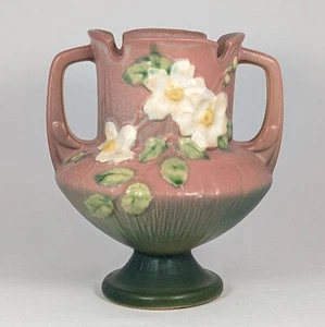 Roseville Pottery White Rose Vase 146-6 Double Handle Trophy Ceramic - Picture 1 of 10