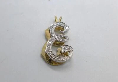 Colgante letra E oro blanco y amarillo de 14kt con diamantes Foto 1 de 4