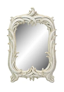1940er Syroco Holz Hollywood Regency weiß Blatt Blätter Wand Kosmetikspiegel 21" - Bild 1 von 13
