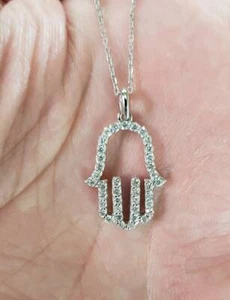 14Kt Gold 0.54 Ct Genuine Natural Diamond Hamsa Pendant Necklace - Picture 1 of 7