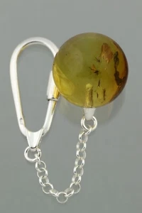 2 Insects BALTIC AMBER Round Bead 21mm Silver KEYRING KEYCHAIN 10.1g 11103-10 - Picture 1 of 5