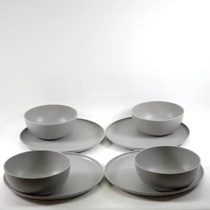 Target Basic Plastic Bowls And Dinner Plate 4 Place Settings Round Grey NEW - Picture 1 of 6