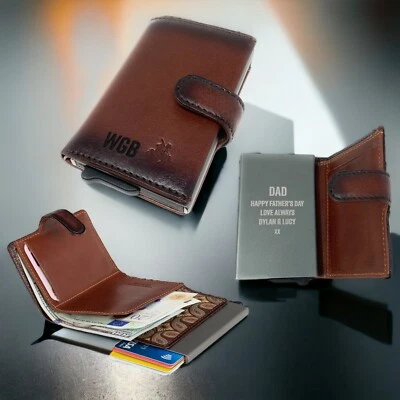 Personalised RFID Slim Burnish Tan Pop Up Ejector Card Wallet -Engraved Gift - Image 1 of 4