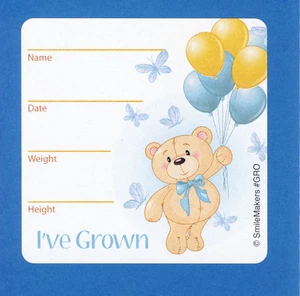15 I've Grown Bear - Blue - Height and Weight - Large Stickers - Party Favors - Picture 1 of 1