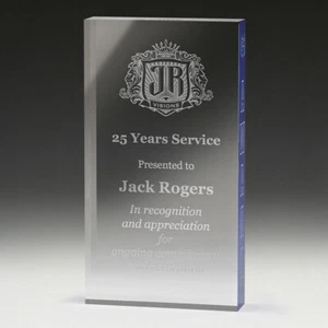 CORPORATE TROPHY AWARD ACRYLIC PALLSADE W BLUE EDGE FREE ENGRAVING PERSONALISED - Picture 1 of 3