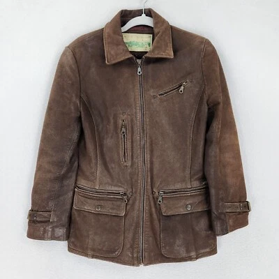 Guess Jacket Womens Medium Brown Leather Vintage Aviator Heavyweight Utility - Image 1 of 4