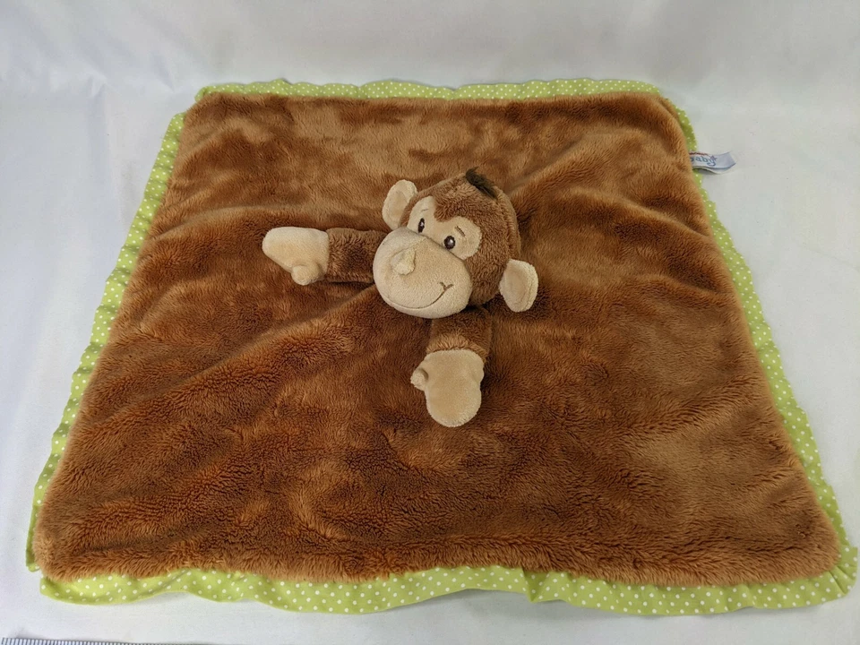 Aurora Baby Brown Monkey Lovey Security Blanket Green Polka Dots Stuffed Animal  - Image 1 of 4