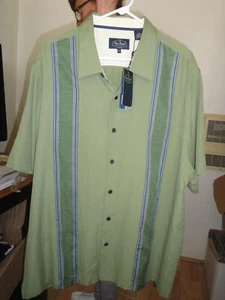 NWT! NAT NAST Green + Blue Design & White Stripes 70% Silk 30% Cotton XL - Picture 1 of 4