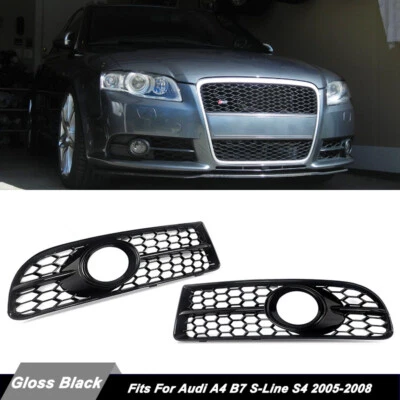 For Audi A4 B7 S-Line S4 2005-2008 Gloss Black Honeycomb Lower Fog Light Grille — 第 1/4 张图片