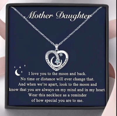 Mother Daughter Necklace “I LOVE YOU TO THE MOON” + Message Card + Gift Box - Image 1 of 4
