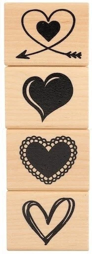 SELLO DE MADERA DE CORAZÓN Sellos de Goma 608912 Juego de Recuerdos/4 ¡NUEVO! Foto 1 de 1