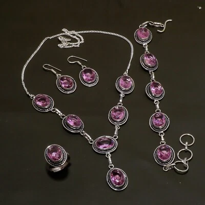 Pink Kunzite Gemstone Ethnic Handmade Jewelry Set - Image 1 of 2
