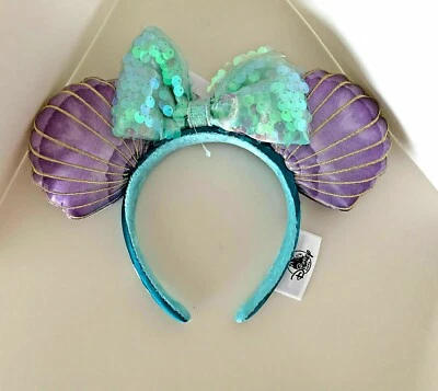Diadema Orejas Minnie Púrpura Iridiscente Sirenita Ariel Parques Disney Foto 1 de 4