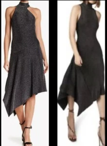 NEW BCBG MAXAZRIA RIVAS HALTER ASYMMETRICAL SPARKLY METALLIC DRESS SZ M - Picture 1 of 16