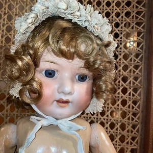 29”Antique Heubach "Dolly Dimple" 302-7 Koppelsdorf Germany Blue Eyes 4 Teeth - Picture 1 of 15