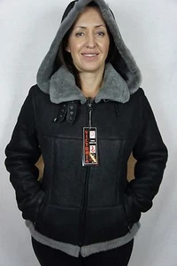 Abrigo Chaqueta de Aviador Piloto Bombardero Piloto Piel de Oveja Negra 100% Piel de Oveja XS - 6XL - Imagen 1 de 12