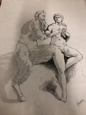 Николя Пуссен вдохновленный ручка и акварель эскиз кастрюля гей человек хорошо озорной - Изображение 1 из 4