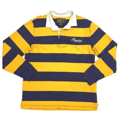 Camiseta deportiva de rugby auténtica de Ralph Lauren a rayas azules/doradas para hombre Foto 1 de 4