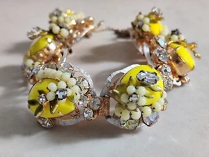 Original By Robert Chartreuse Yellow Lemon Enamel Wired Beads Bracelet VTG Rare - Bild 1 von 24