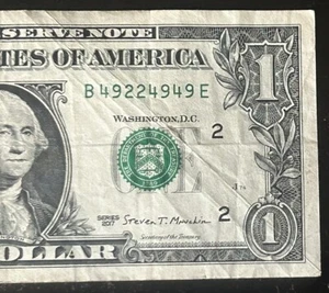 (NEAR SUPER REPEATER!) $1 Trinary Repeating Fancy Serial Number B49224949E - Picture 1 of 3