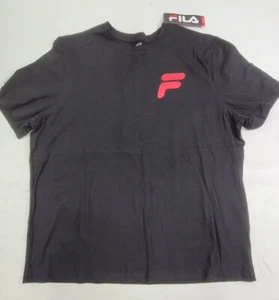 XXL 2XL FILA BLACK SHORT SLEEVE CREW SHOULDER WHITE STRIPE TSHIRT MENS NWT - Picture 1 of 4