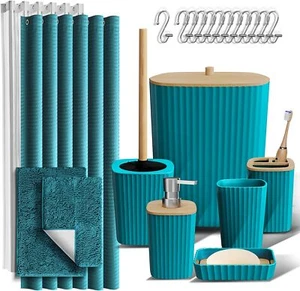22pcs Bathroom Accessories Set,Teal,Shower Curtain and Rugs,Shower Curtain Set - Picture 1 of 9
